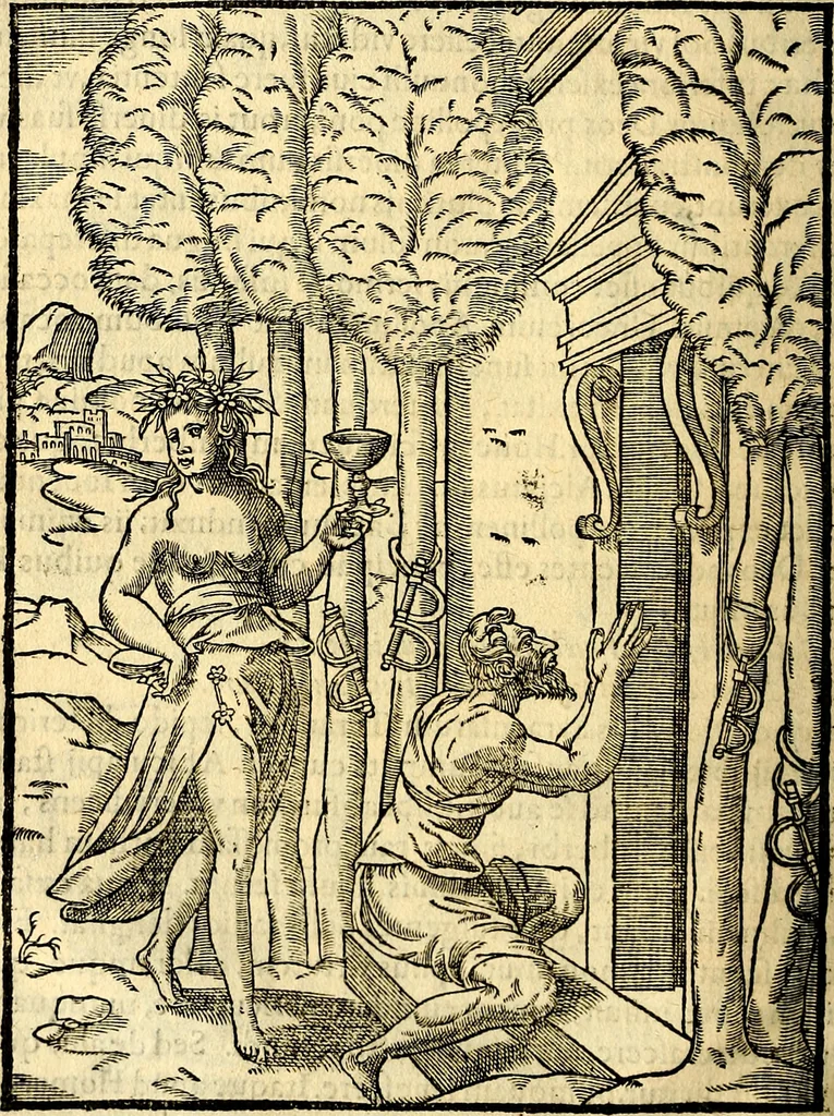 An illustration from Imagines deorum, qui ab antiquis colebantur : in quibus simulacra, ritus, caerimoniae, magnaq[ue] ex parte veterum religio explicatur, 1581, leaf 51