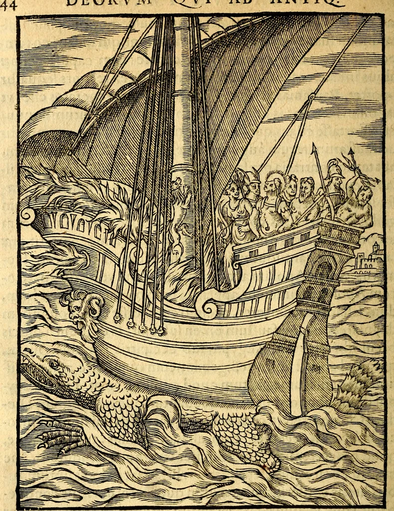 An illustration from Imagines deorum, qui ab antiquis colebantur : in quibus simulacra, ritus, caerimoniae, magnaq[ue] ex parte veterum religio explicatur, 1581, leaf 57