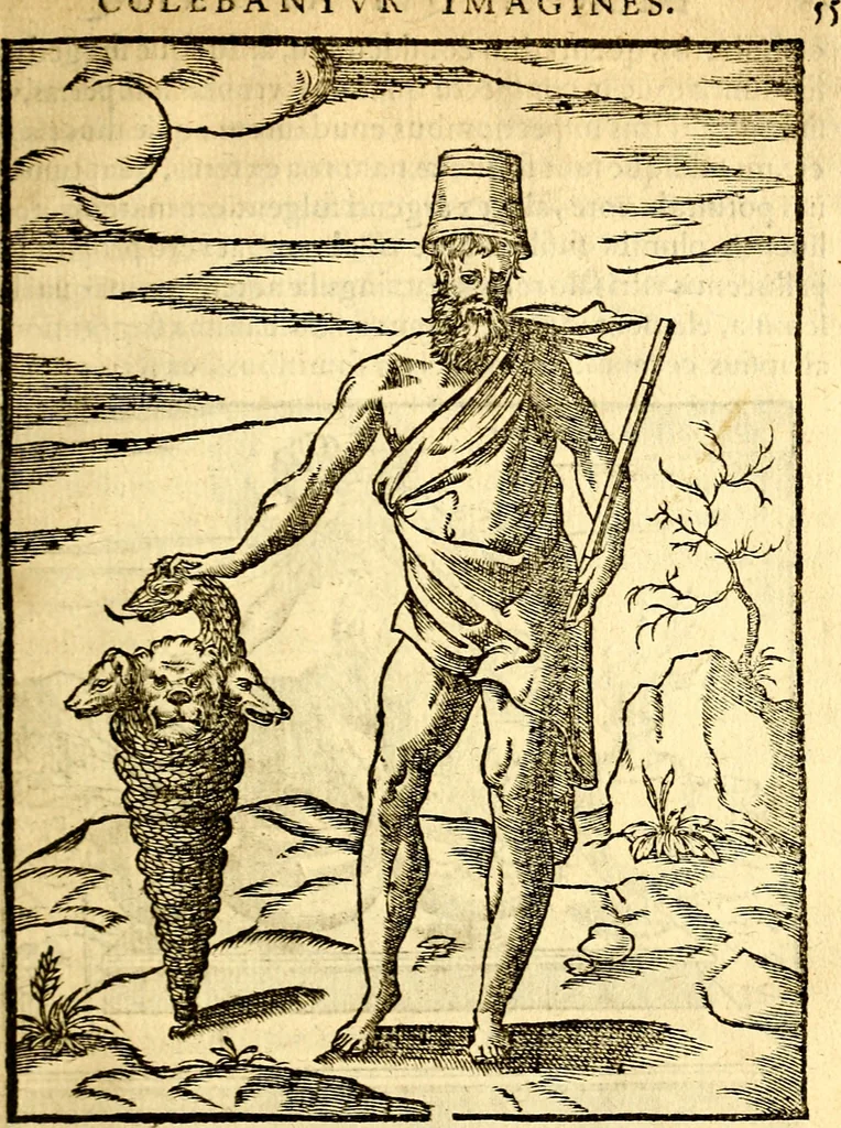 An illustration from Imagines deorum, qui ab antiquis colebantur : in quibus simulacra, ritus, caerimoniae, magnaq[ue] ex parte veterum religio explicatur, 1581, leaf 68