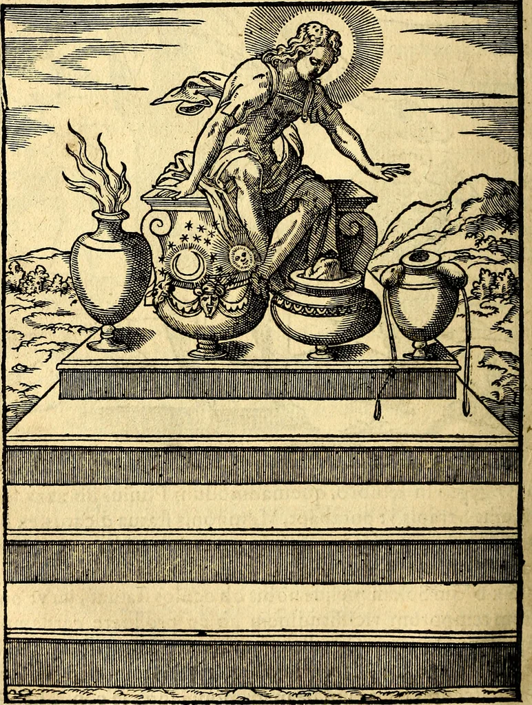 An illustration from Imagines deorum, qui ab antiquis colebantur : in quibus simulacra, ritus, caerimoniae, magnaq[ue] ex parte veterum religio explicatur, 1581, leaf 69