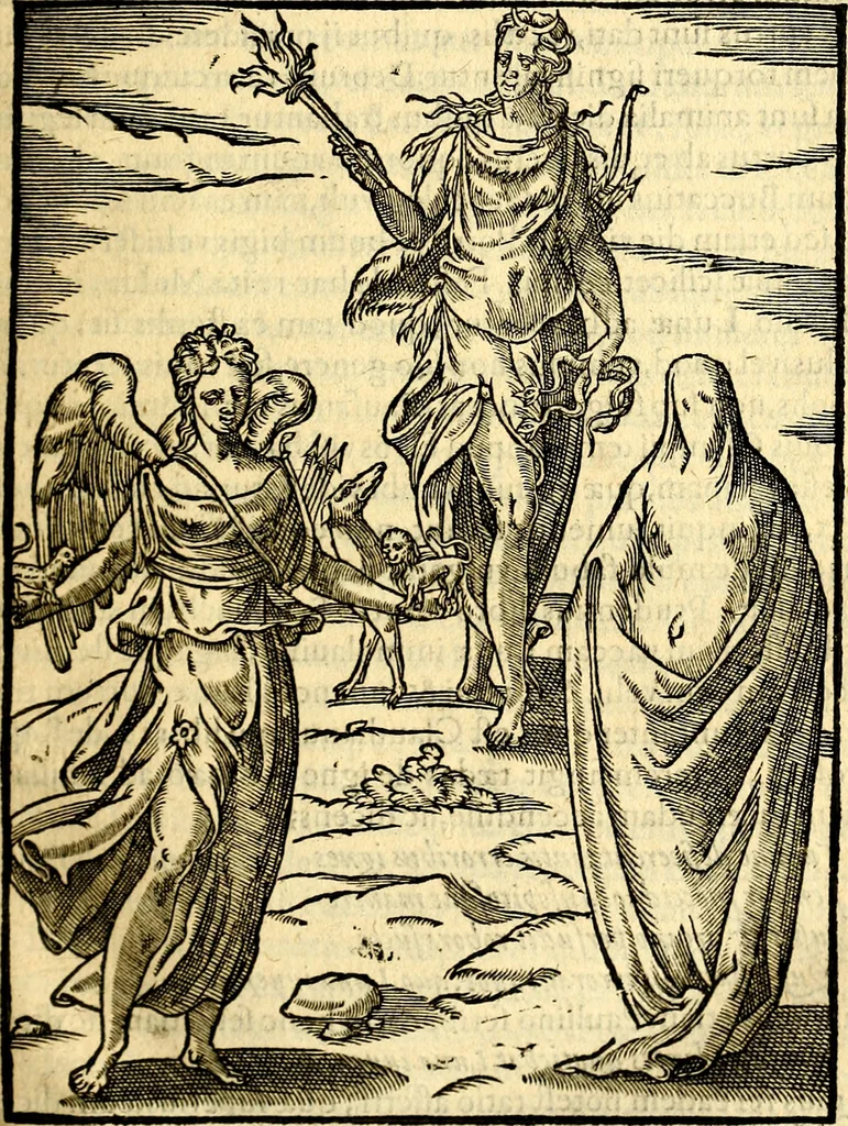 An illustration from Imagines deorum, qui ab antiquis colebantur : in quibus simulacra, ritus, caerimoniae, magnaq[ue] ex parte veterum religio explicatur, 1581, leaf 84