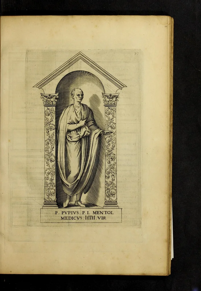 An illustration from Imagines et elogia virorum illustrium et eruditor ex antiquis lapidibus et nomismatib., 1570, leaf 101