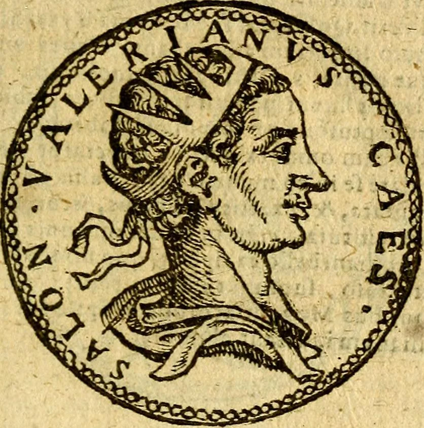 An illustration from Imagines et vitae imperatorvm Romanorvm: Illae ad vetusta numismata fideliter designatae; hae ex probatissimis auctoribus depromtae. Addita ad singulas imagines Ausonÿ & aliorum Elogia Tetrasticha, 1599, leaf 104