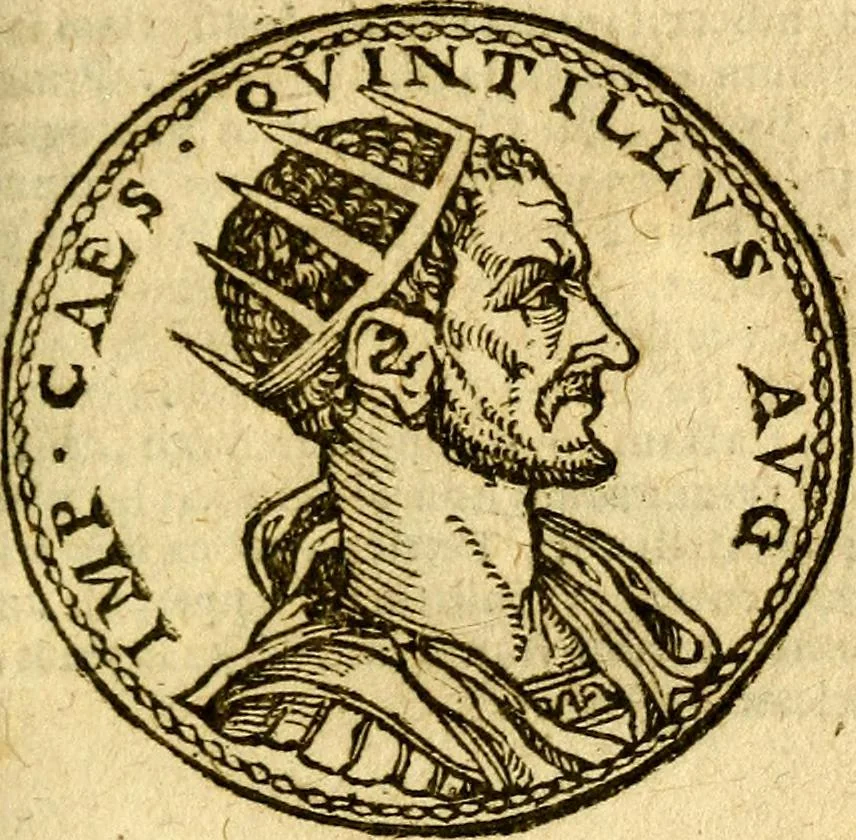 An illustration from Imagines et vitae imperatorvm Romanorvm: Illae ad vetusta numismata fideliter designatae; hae ex probatissimis auctoribus depromtae. Addita ad singulas imagines Ausonÿ & aliorum Elogia Tetrasticha, 1599, leaf 110