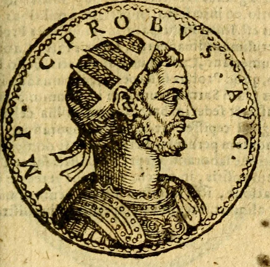 An illustration from Imagines et vitae imperatorvm Romanorvm: Illae ad vetusta numismata fideliter designatae; hae ex probatissimis auctoribus depromtae. Addita ad singulas imagines Ausonÿ & aliorum Elogia Tetrasticha, 1599, leaf 118