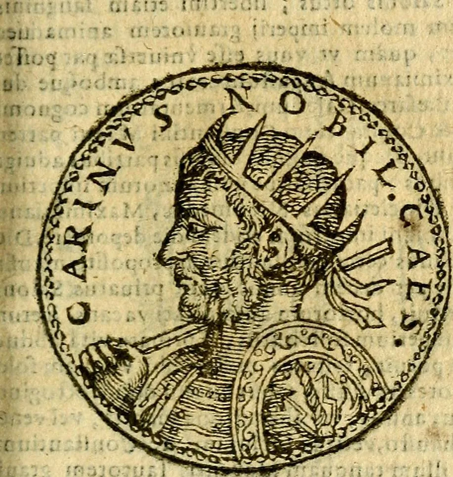 An illustration from Imagines et vitae imperatorvm Romanorvm: Illae ad vetusta numismata fideliter designatae; hae ex probatissimis auctoribus depromtae. Addita ad singulas imagines Ausonÿ & aliorum Elogia Tetrasticha, 1599, leaf 124