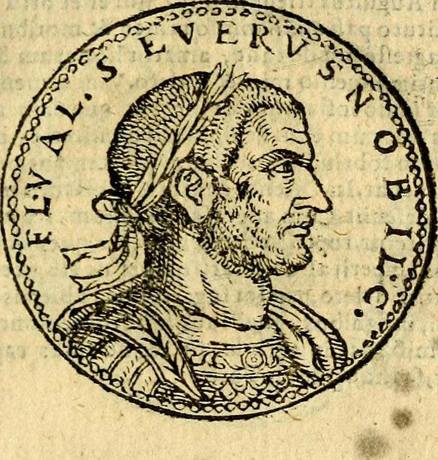 An illustration from Imagines et vitae imperatorvm Romanorvm: Illae ad vetusta numismata fideliter designatae; hae ex probatissimis auctoribus depromtae. Addita ad singulas imagines Ausonÿ & aliorum Elogia Tetrasticha, 1599, leaf 134
