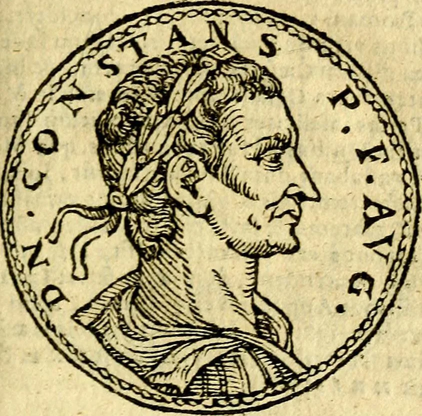 An illustration from Imagines et vitae imperatorvm Romanorvm: Illae ad vetusta numismata fideliter designatae; hae ex probatissimis auctoribus depromtae. Addita ad singulas imagines Ausonÿ & aliorum Elogia Tetrasticha, 1599, leaf 150