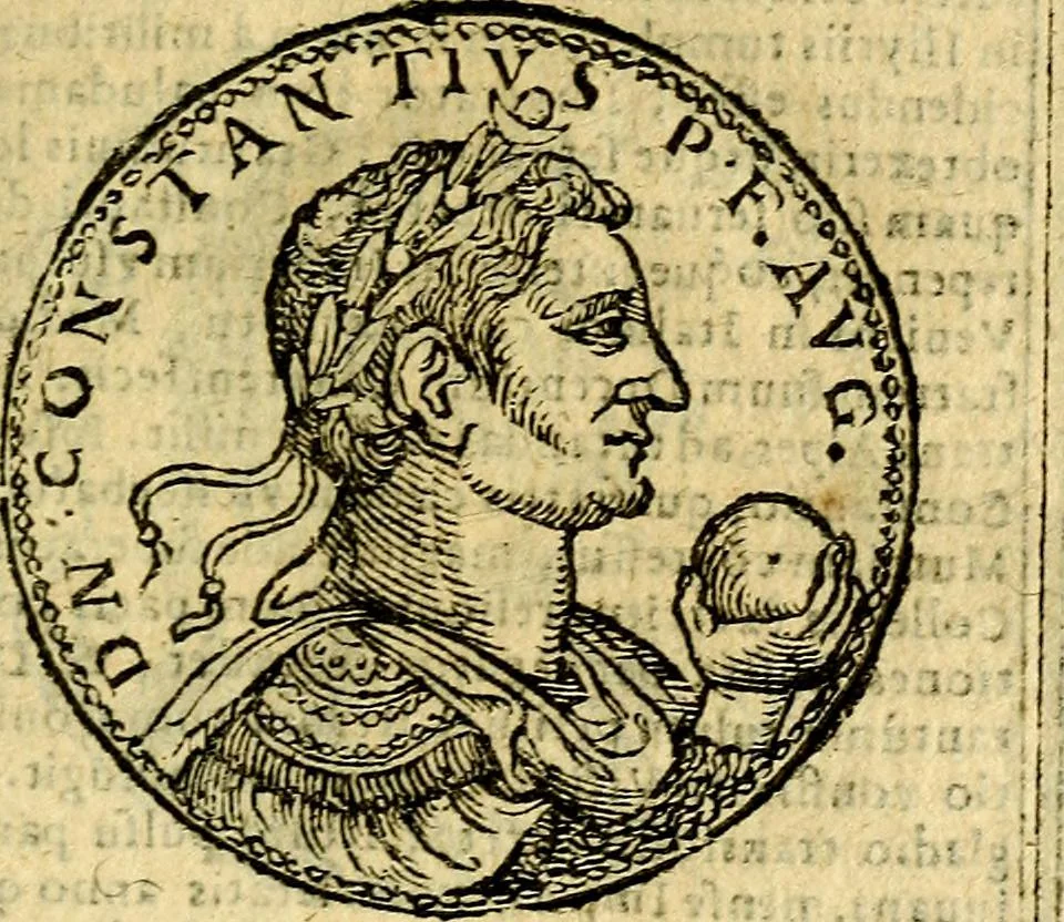 An illustration from Imagines et vitae imperatorvm Romanorvm: Illae ad vetusta numismata fideliter designatae; hae ex probatissimis auctoribus depromtae. Addita ad singulas imagines Ausonÿ & aliorum Elogia Tetrasticha, 1599, leaf 152