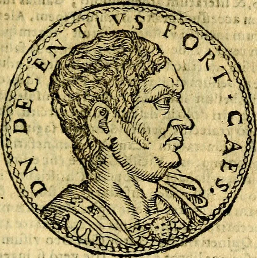 An illustration from Imagines et vitae imperatorvm Romanorvm: Illae ad vetusta numismata fideliter designatae; hae ex probatissimis auctoribus depromtae. Addita ad singulas imagines Ausonÿ & aliorum Elogia Tetrasticha, 1599, leaf 156