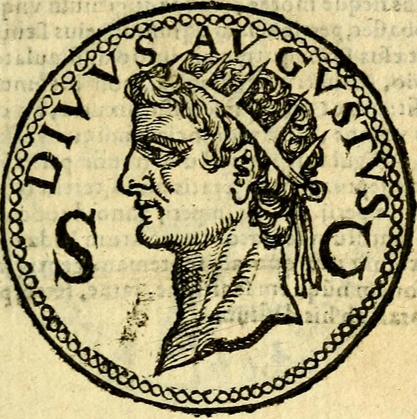 An illustration from Imagines et vitae imperatorvm Romanorvm: Illae ad vetusta numismata fideliter designatae; hae ex probatissimis auctoribus depromtae. Addita ad singulas imagines Ausonÿ & aliorum Elogia Tetrasticha, 1599, leaf 16