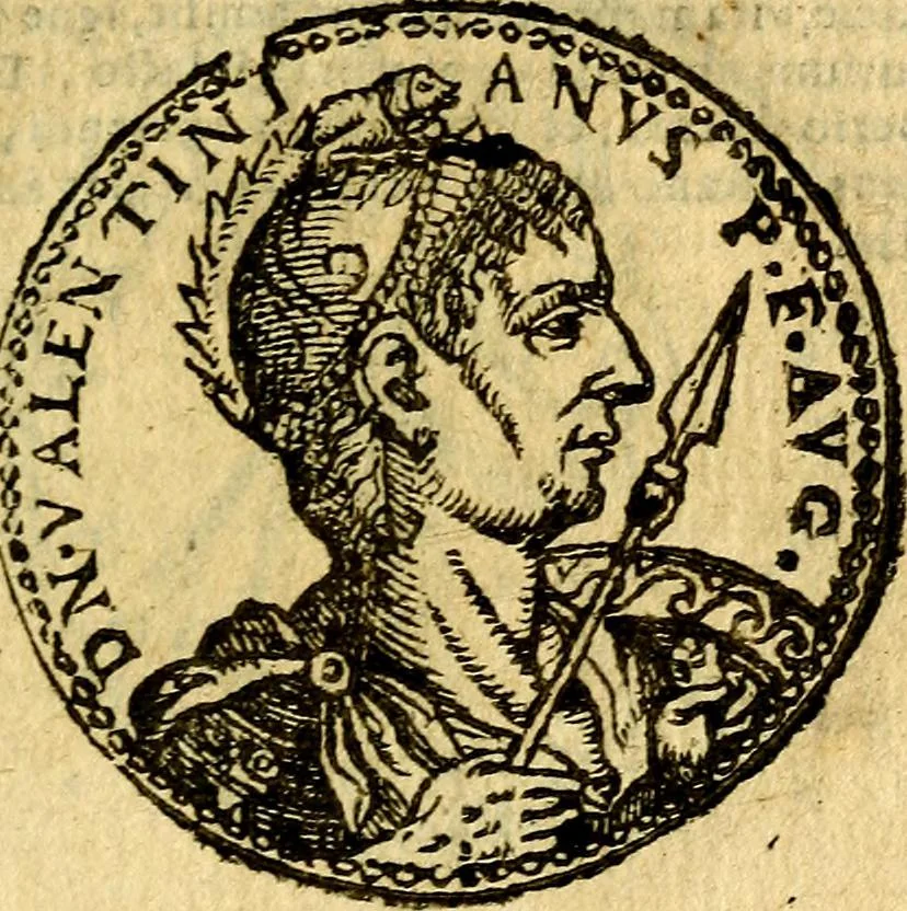 An illustration from Imagines et vitae imperatorvm Romanorvm: Illae ad vetusta numismata fideliter designatae; hae ex probatissimis auctoribus depromtae. Addita ad singulas imagines Ausonÿ & aliorum Elogia Tetrasticha, 1599, leaf 162
