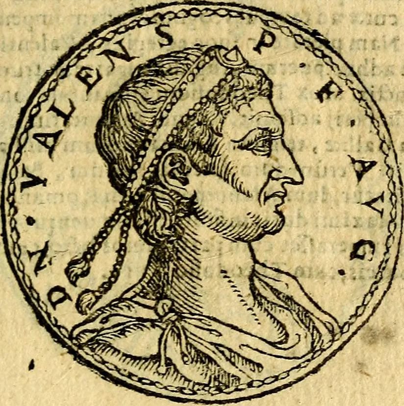 An illustration from Imagines et vitae imperatorvm Romanorvm: Illae ad vetusta numismata fideliter designatae; hae ex probatissimis auctoribus depromtae. Addita ad singulas imagines Ausonÿ & aliorum Elogia Tetrasticha, 1599, leaf 164