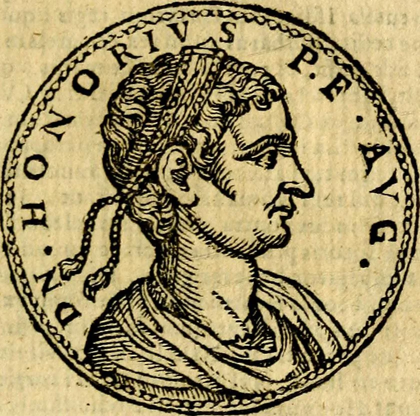 An illustration from Imagines et vitae imperatorvm Romanorvm: Illae ad vetusta numismata fideliter designatae; hae ex probatissimis auctoribus depromtae. Addita ad singulas imagines Ausonÿ & aliorum Elogia Tetrasticha, 1599, leaf 176