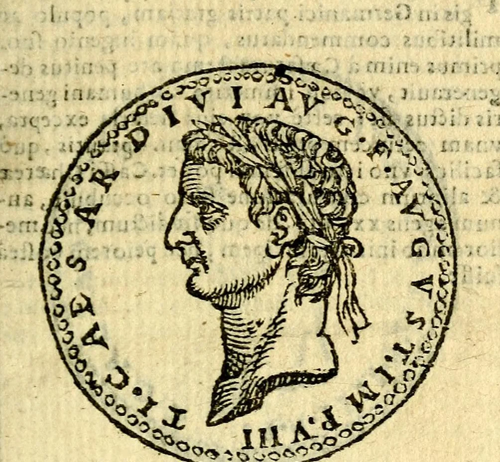 An illustration from Imagines et vitae imperatorvm Romanorvm: Illae ad vetusta numismata fideliter designatae; hae ex probatissimis auctoribus depromtae. Addita ad singulas imagines Ausonÿ & aliorum Elogia Tetrasticha, 1599, leaf 18