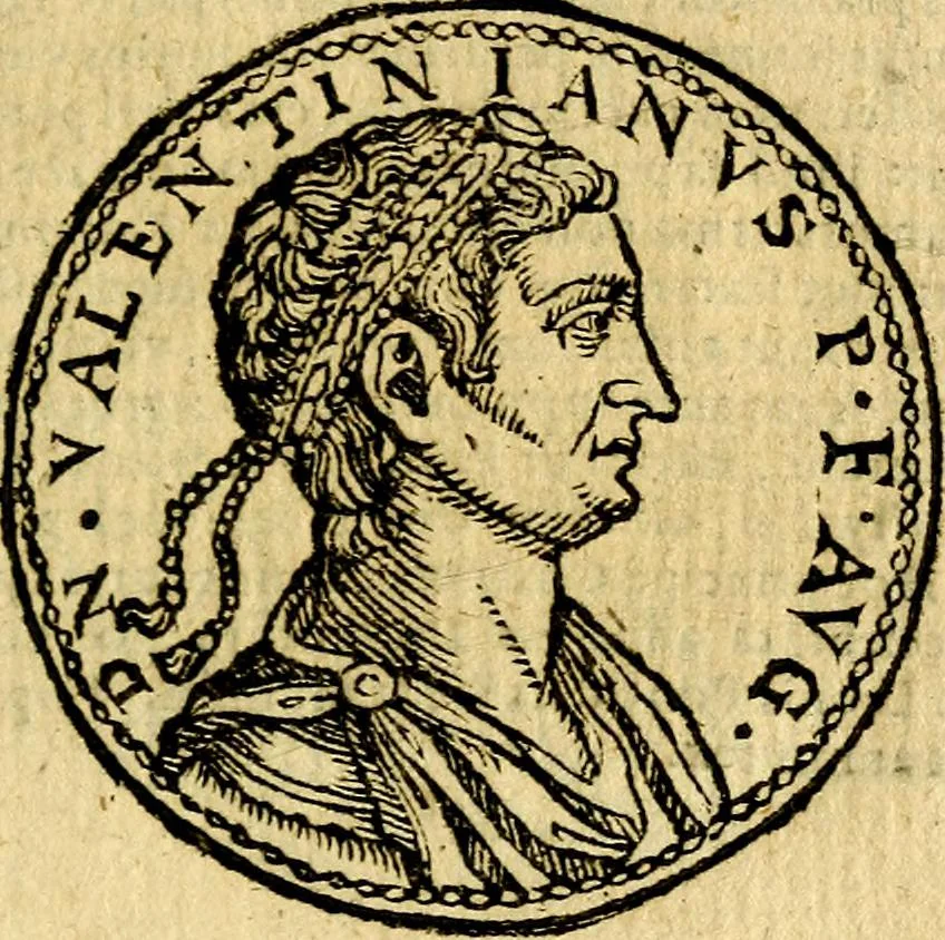 An illustration from Imagines et vitae imperatorvm Romanorvm: Illae ad vetusta numismata fideliter designatae; hae ex probatissimis auctoribus depromtae. Addita ad singulas imagines Ausonÿ & aliorum Elogia Tetrasticha, 1599, leaf 180