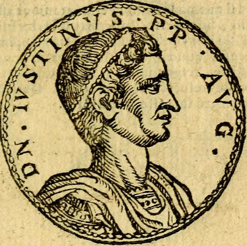 An illustration from Imagines et vitae imperatorvm Romanorvm: Illae ad vetusta numismata fideliter designatae; hae ex probatissimis auctoribus depromtae. Addita ad singulas imagines Ausonÿ & aliorum Elogia Tetrasticha, 1599, leaf 194