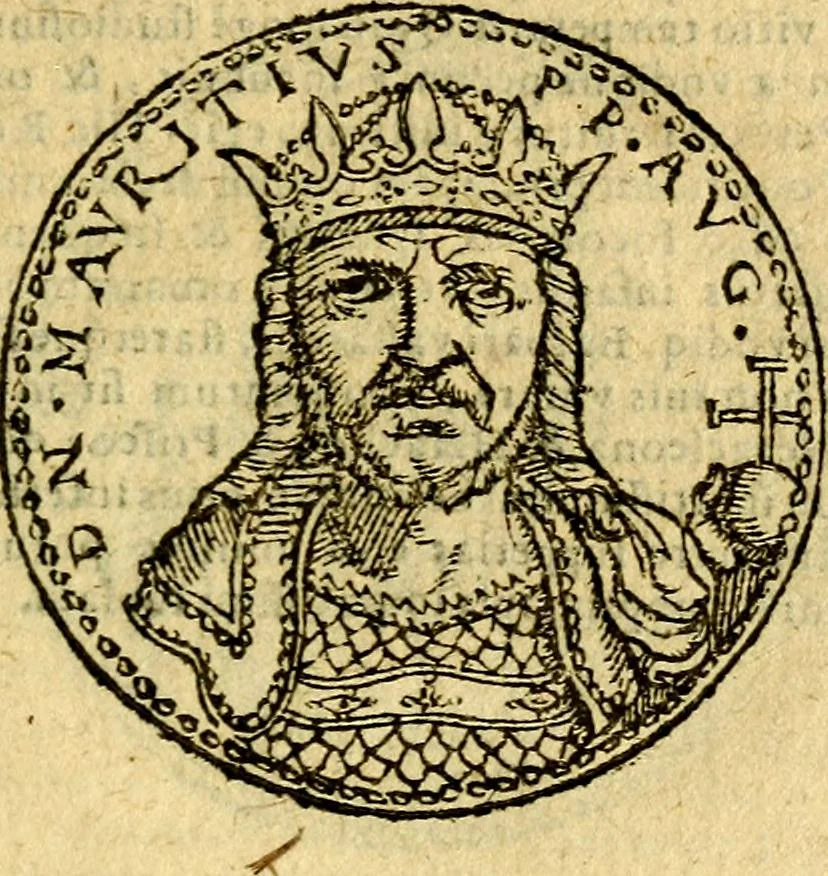 An illustration from Imagines et vitae imperatorvm Romanorvm: Illae ad vetusta numismata fideliter designatae; hae ex probatissimis auctoribus depromtae. Addita ad singulas imagines Ausonÿ & aliorum Elogia Tetrasticha, 1599, leaf 198