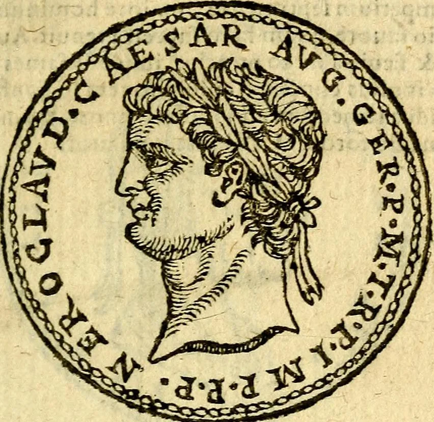 An illustration from Imagines et vitae imperatorvm Romanorvm: Illae ad vetusta numismata fideliter designatae; hae ex probatissimis auctoribus depromtae. Addita ad singulas imagines Ausonÿ & aliorum Elogia Tetrasticha, 1599, leaf 24