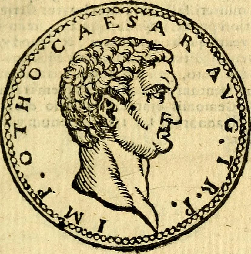 An illustration from Imagines et vitae imperatorvm Romanorvm: Illae ad vetusta numismata fideliter designatae; hae ex probatissimis auctoribus depromtae. Addita ad singulas imagines Ausonÿ & aliorum Elogia Tetrasticha, 1599, leaf 28