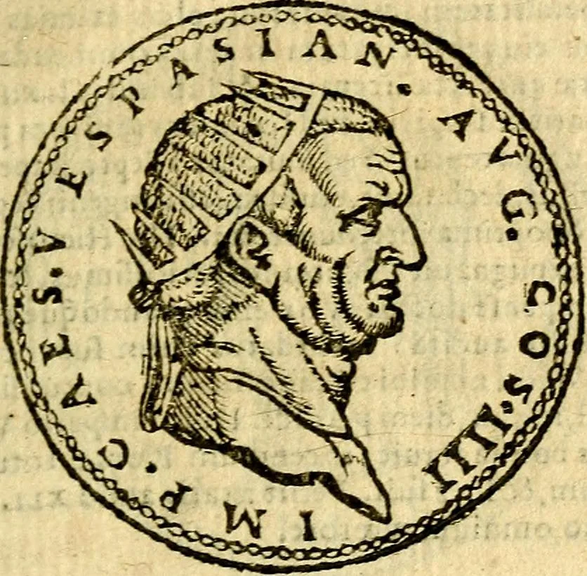 An illustration from Imagines et vitae imperatorvm Romanorvm: Illae ad vetusta numismata fideliter designatae; hae ex probatissimis auctoribus depromtae. Addita ad singulas imagines Ausonÿ & aliorum Elogia Tetrasticha, 1599, leaf 32