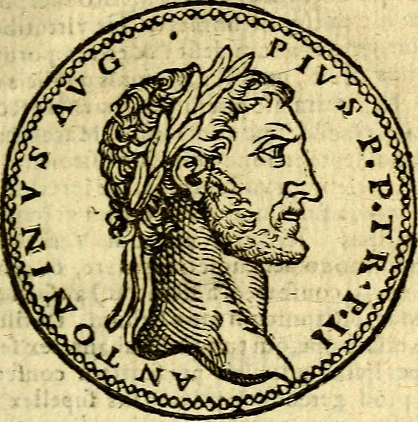 An illustration from Imagines et vitae imperatorvm Romanorvm: Illae ad vetusta numismata fideliter designatae; hae ex probatissimis auctoribus depromtae. Addita ad singulas imagines Ausonÿ & aliorum Elogia Tetrasticha, 1599, leaf 44