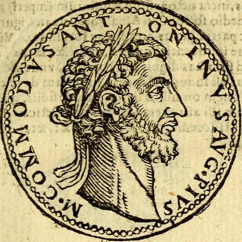 An illustration from Imagines et vitae imperatorvm Romanorvm: Illae ad vetusta numismata fideliter designatae; hae ex probatissimis auctoribus depromtae. Addita ad singulas imagines Ausonÿ & aliorum Elogia Tetrasticha, 1599, leaf 50