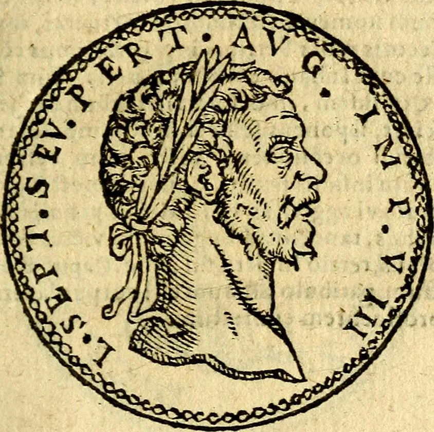 An illustration from Imagines et vitae imperatorvm Romanorvm: Illae ad vetusta numismata fideliter designatae; hae ex probatissimis auctoribus depromtae. Addita ad singulas imagines Ausonÿ & aliorum Elogia Tetrasticha, 1599, leaf 58