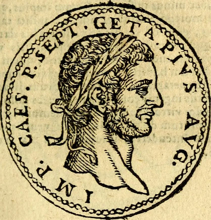 An illustration from Imagines et vitae imperatorvm Romanorvm: Illae ad vetusta numismata fideliter designatae; hae ex probatissimis auctoribus depromtae. Addita ad singulas imagines Ausonÿ & aliorum Elogia Tetrasticha, 1599, leaf 62