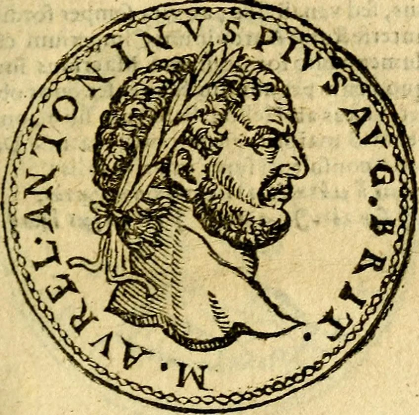 An illustration from Imagines et vitae imperatorvm Romanorvm: Illae ad vetusta numismata fideliter designatae; hae ex probatissimis auctoribus depromtae. Addita ad singulas imagines Ausonÿ & aliorum Elogia Tetrasticha, 1599, leaf 64