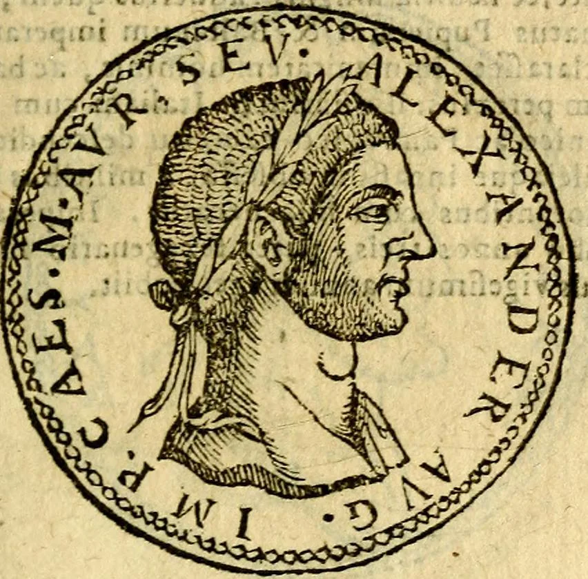 An illustration from Imagines et vitae imperatorvm Romanorvm: Illae ad vetusta numismata fideliter designatae; hae ex probatissimis auctoribus depromtae. Addita ad singulas imagines Ausonÿ & aliorum Elogia Tetrasticha, 1599, leaf 72