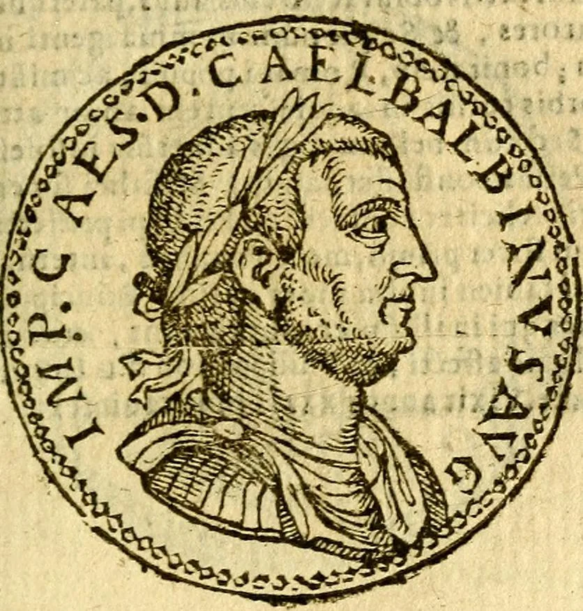 An illustration from Imagines et vitae imperatorvm Romanorvm: Illae ad vetusta numismata fideliter designatae; hae ex probatissimis auctoribus depromtae. Addita ad singulas imagines Ausonÿ & aliorum Elogia Tetrasticha, 1599, leaf 82