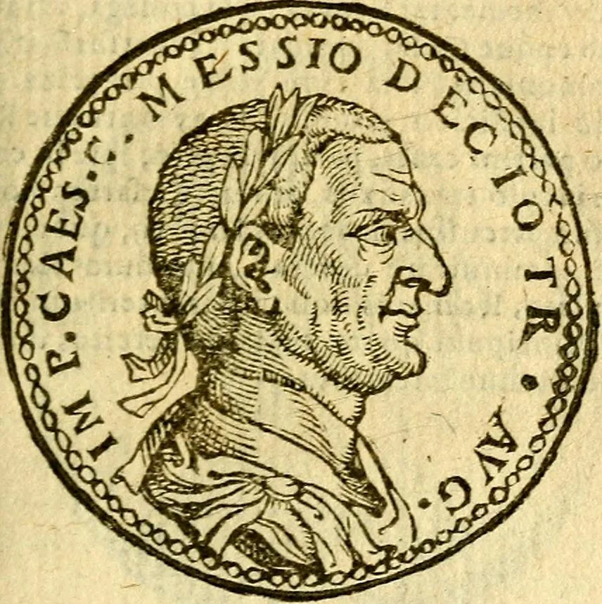 An illustration from Imagines et vitae imperatorvm Romanorvm: Illae ad vetusta numismata fideliter designatae; hae ex probatissimis auctoribus depromtae. Addita ad singulas imagines Ausonÿ & aliorum Elogia Tetrasticha, 1599, leaf 90