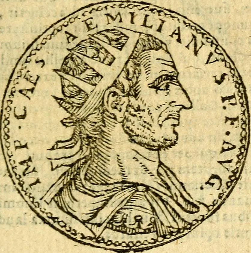 An illustration from Imagines et vitae imperatorvm Romanorvm: Illae ad vetusta numismata fideliter designatae; hae ex probatissimis auctoribus depromtae. Addita ad singulas imagines Ausonÿ & aliorum Elogia Tetrasticha, 1599, leaf 98