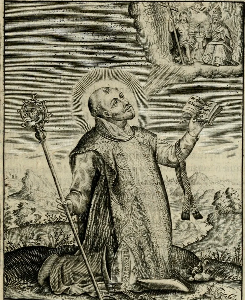 An illustration from Imagines sanctorum ord. S. Benedicti : tabellis aereis expressae cum eulogiis ex eorumdem vitis, 1625, leaf 156