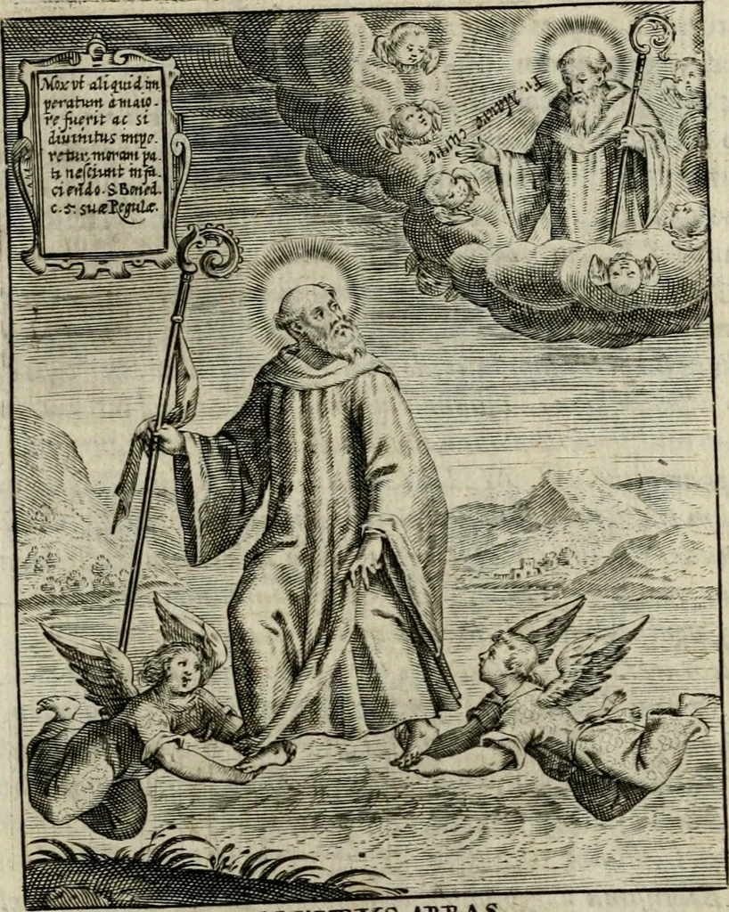 An illustration from Imagines sanctorum ord. S. Benedicti : tabellis aereis expressae cum eulogiis ex eorumdem vitis, 1625, leaf 16