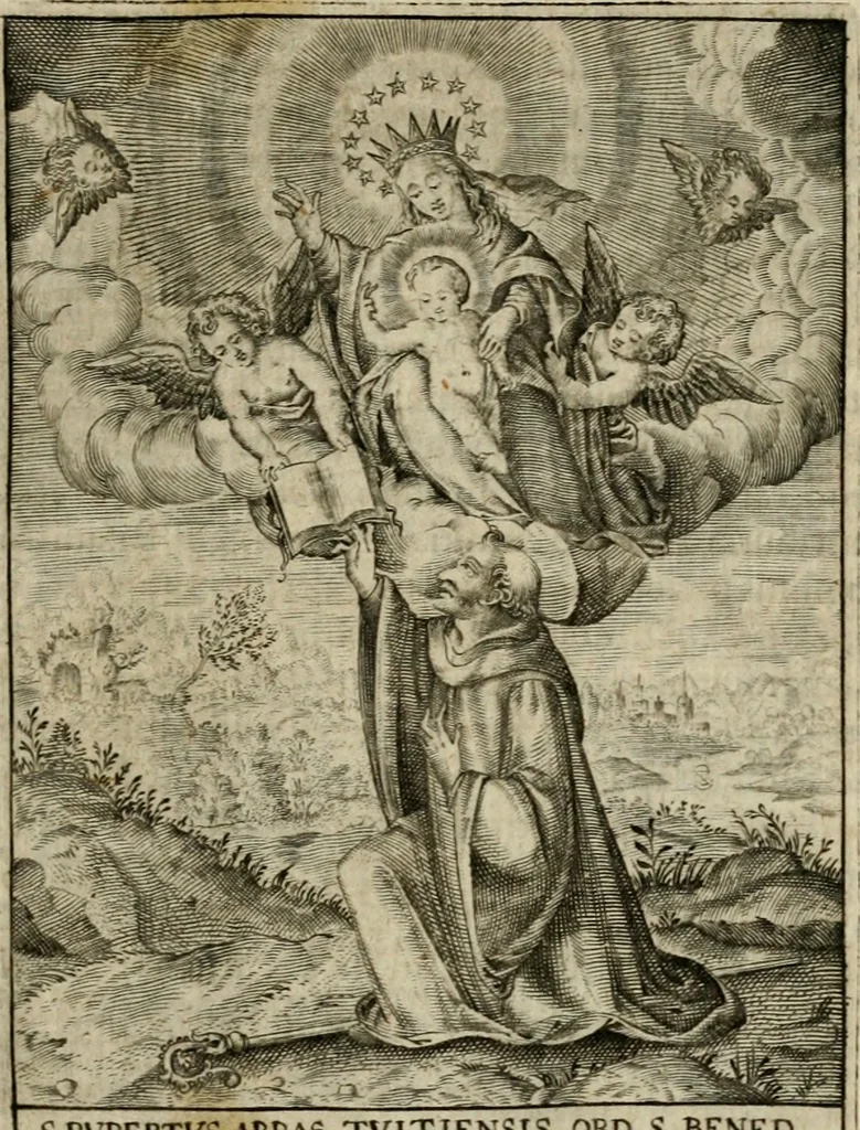 An illustration from Imagines sanctorum ord. S. Benedicti : tabellis aereis expressae cum eulogiis ex eorumdem vitis, 1625, leaf 42