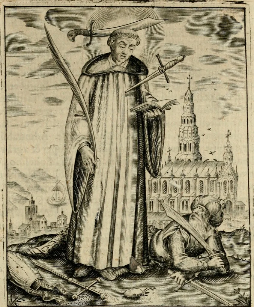 An illustration from Imagines sanctorum ord. S. Benedicti : tabellis aereis expressae cum eulogiis ex eorumdem vitis, 1625, leaf 46