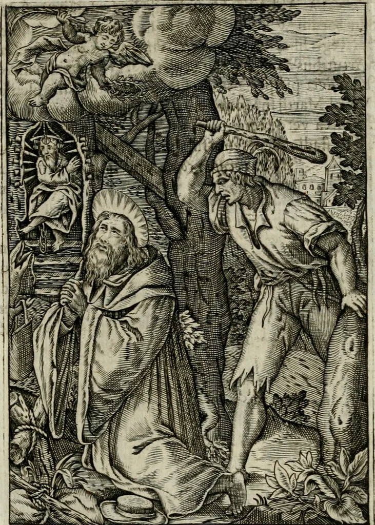 An illustration from Imagines sanctorum ord. S. Benedicti : tabellis aereis expressae cum eulogiis ex eorumdem vitis, 1625, leaf 64
