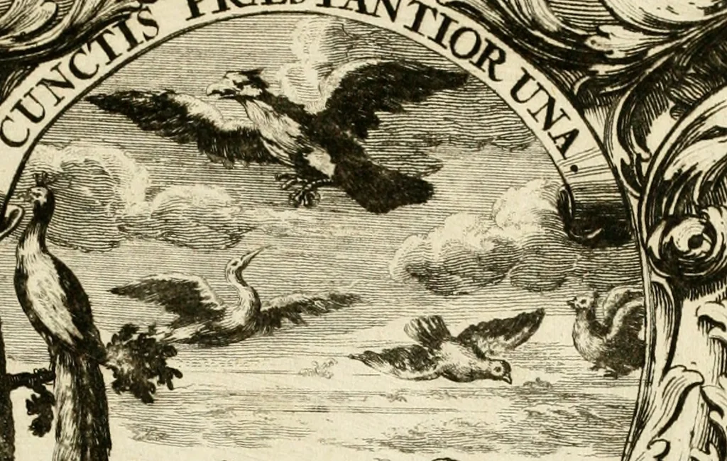 An illustration from Imago Caesaris : kayserliche Tugend-Bildnuss in Leopoldo dem Ersten, und Grossen, weyland höchst-seeligisten, und glorreichisten Angedenckens Römischen Kayser, u. u. : bey dem hoch-ansehenlichen Traur-Berüst und drey-tägiger Leich-Begängnusz, den 25. 26. und 27. Junij vorgestellet, 1705, leaf 100
