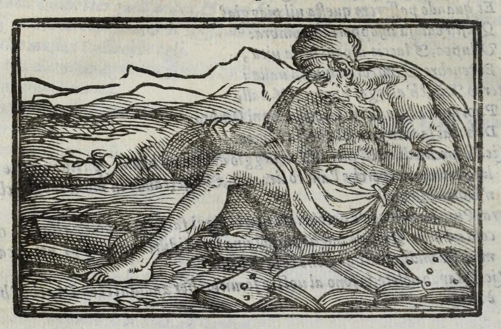 An illustration from I marmi del Doni, academico peregrino, cioè, Ragionamenti introdotti a farsi da varie conditioni d'huomini, à luoghi di honesto piacere in Firenze : ripieno di discorsi in varie scienze & discipline ; diviso in quattro libri .., 1609, leaf 120