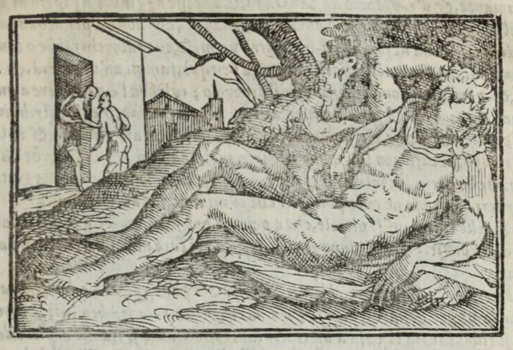 An illustration from I marmi del Doni, academico peregrino, cioè, Ragionamenti introdotti a farsi da varie conditioni d'huomini, à luoghi di honesto piacere in Firenze : ripieno di discorsi in varie scienze & discipline ; diviso in quattro libri .., 1609, leaf 125