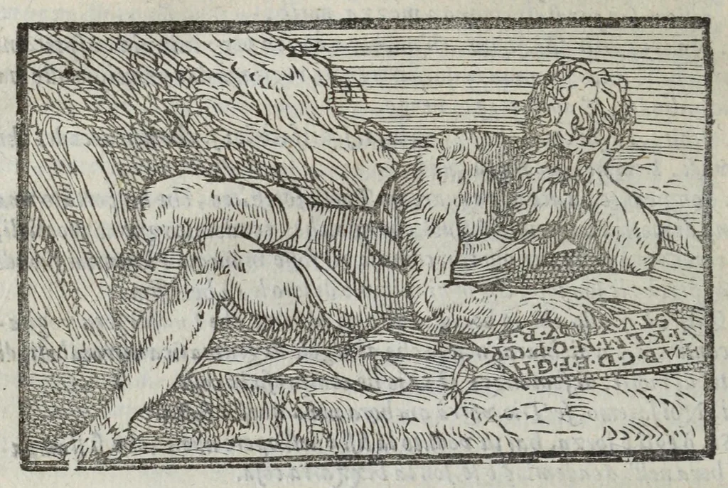 An illustration from I marmi del Doni, academico peregrino, cioè, Ragionamenti introdotti a farsi da varie conditioni d'huomini, à luoghi di honesto piacere in Firenze : ripieno di discorsi in varie scienze & discipline ; diviso in quattro libri .., 1609, leaf 146