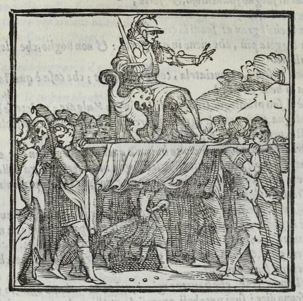 An illustration from I marmi del Doni, academico peregrino, cioè, Ragionamenti introdotti a farsi da varie conditioni d'huomini, à luoghi di honesto piacere in Firenze : ripieno di discorsi in varie scienze & discipline ; diviso in quattro libri .., 1609, leaf 222