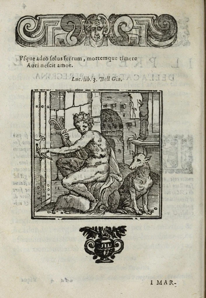 An illustration from I marmi del Doni, academico peregrino, cioè, Ragionamenti introdotti a farsi da varie conditioni d'huomini, à luoghi di honesto piacere in Firenze : ripieno di discorsi in varie scienze & discipline ; diviso in quattro libri .., 1609, leaf 238