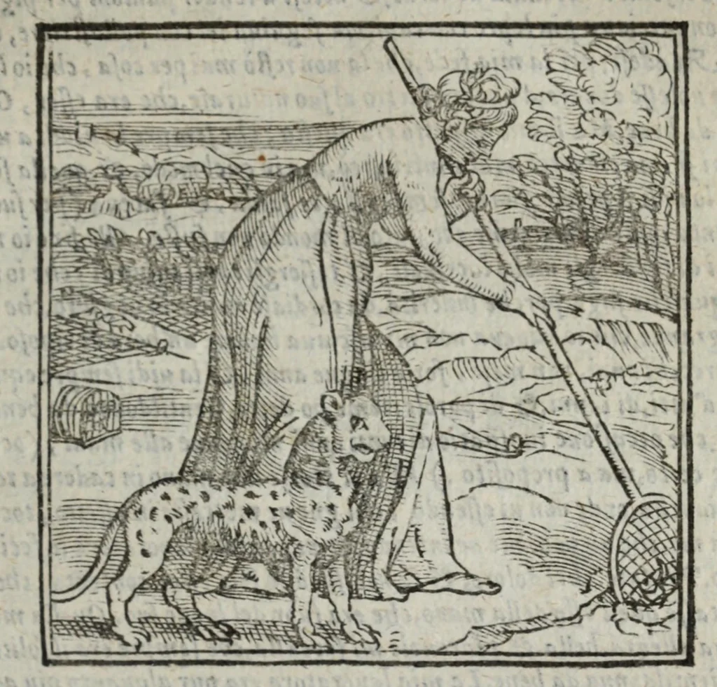 An illustration from I marmi del Doni, academico peregrino, cioè, Ragionamenti introdotti a farsi da varie conditioni d'huomini, à luoghi di honesto piacere in Firenze : ripieno di discorsi in varie scienze & discipline ; diviso in quattro libri .., 1609, leaf 245