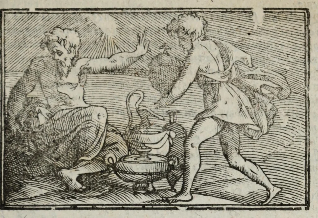 An illustration from I marmi del Doni, academico peregrino, cioè, Ragionamenti introdotti a farsi da varie conditioni d'huomini, à luoghi di honesto piacere in Firenze : ripieno di discorsi in varie scienze & discipline ; diviso in quattro libri .., 1609, leaf 301