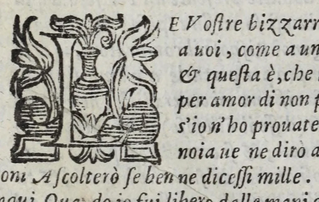 An illustration from I marmi del Doni, academico peregrino, cioè, Ragionamenti introdotti a farsi da varie conditioni d'huomini, à luoghi di honesto piacere in Firenze : ripieno di discorsi in varie scienze & discipline ; diviso in quattro libri .., 1609, leaf 374