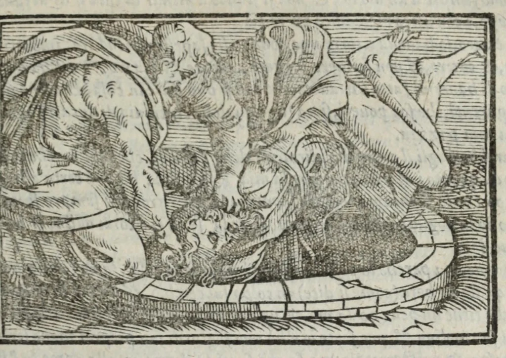 An illustration from I marmi del Doni, academico peregrino, cioè, Ragionamenti introdotti a farsi da varie conditioni d'huomini, à luoghi di honesto piacere in Firenze : ripieno di discorsi in varie scienze & discipline ; diviso in quattro libri .., 1609, leaf 53