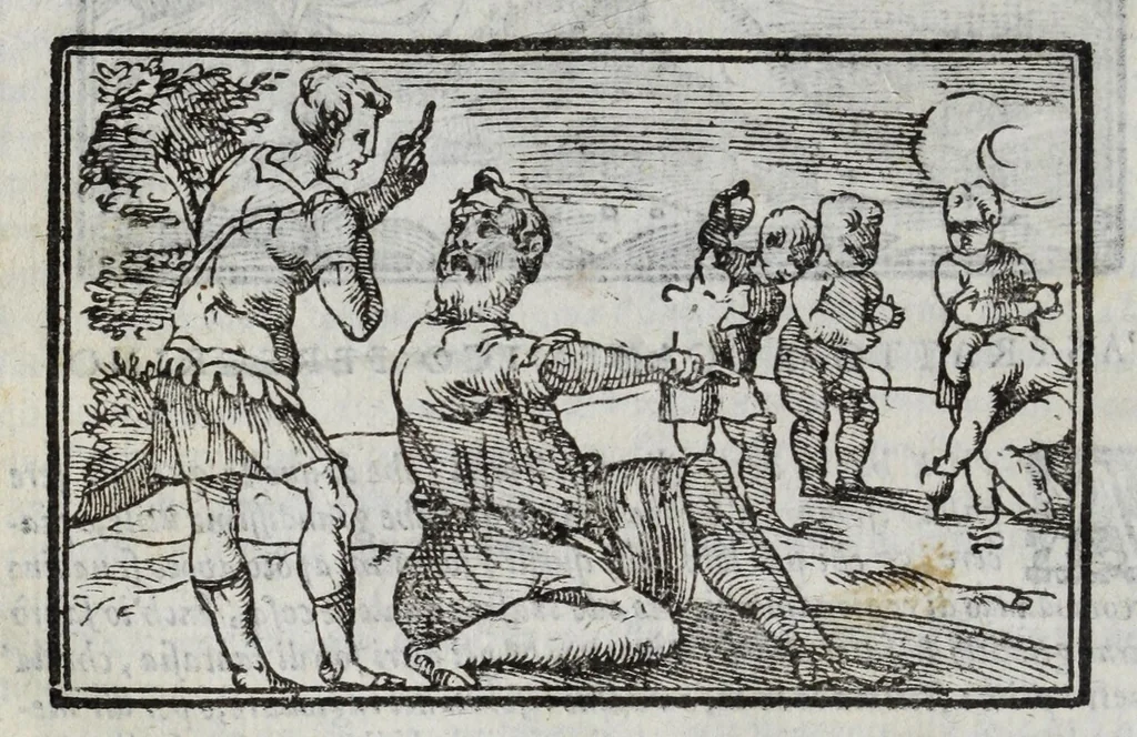 An illustration from I marmi del Doni, academico peregrino, cioè, Ragionamenti introdotti a farsi da varie conditioni d'huomini, à luoghi di honesto piacere in Firenze : ripieno di discorsi in varie scienze & discipline ; diviso in quattro libri .., 1609, leaf 64